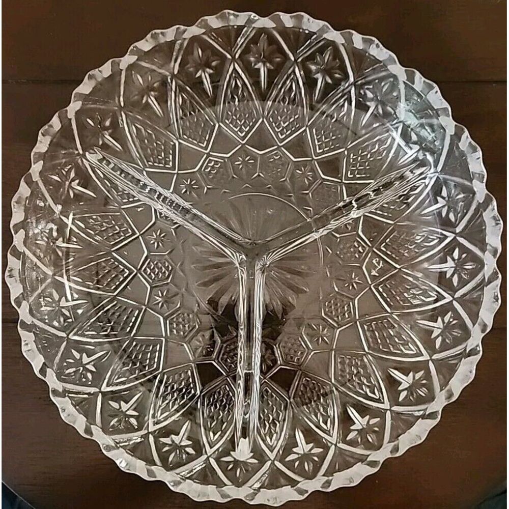 Vintage Jewelite 8" Pressed Glass Divided Serving Dish
